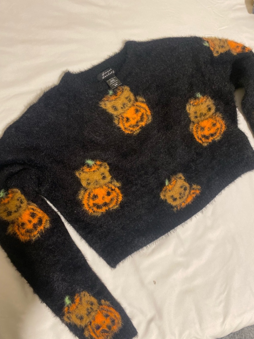 Halloween Pumpkin Knit Fuzzy Super Soft Sweater - Black and Orange